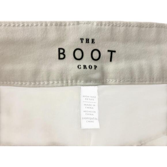 LOFT The Boot Crop Womens 8P White Pants Black Embroidered Hem High Rise Petite - Picture 4 of 10